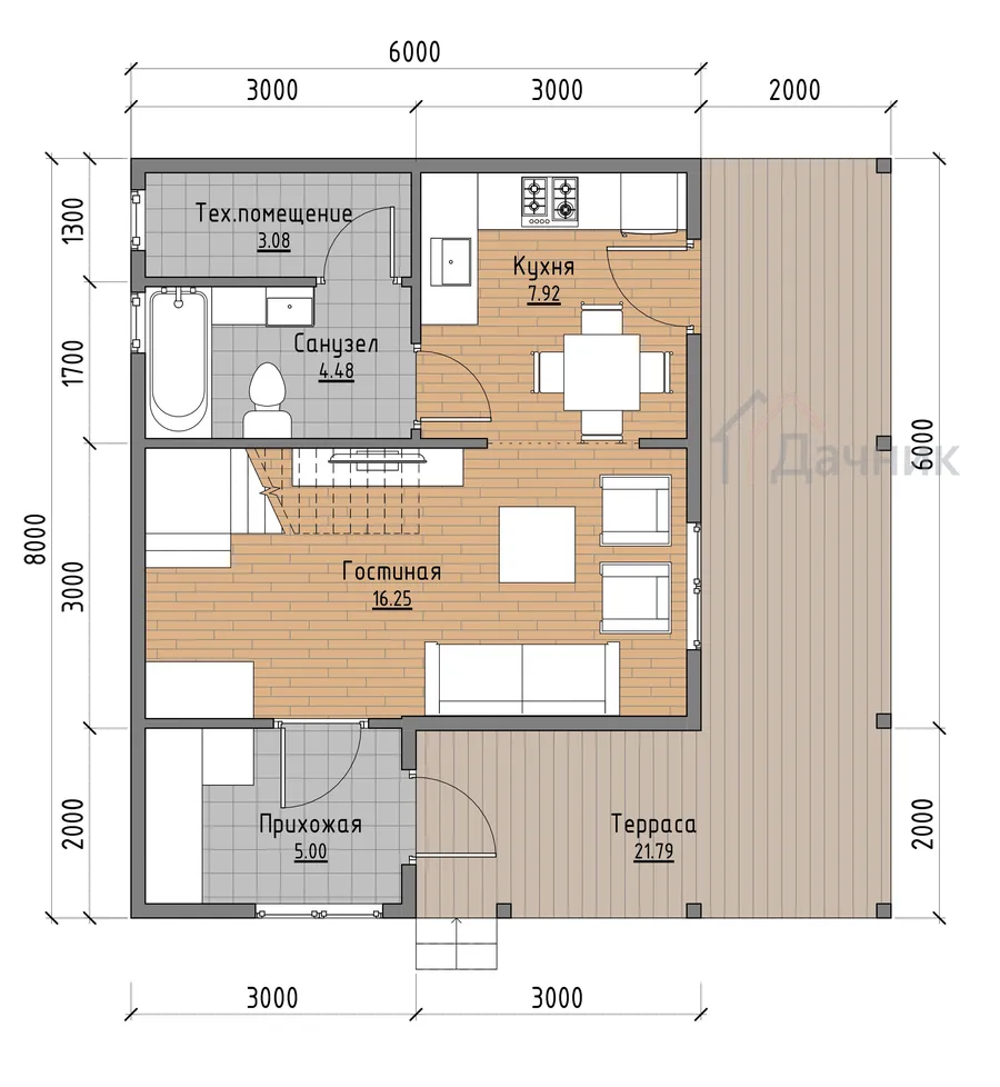 01-Новый ДК-184 - План 1-го этажа с расстановкой мебели