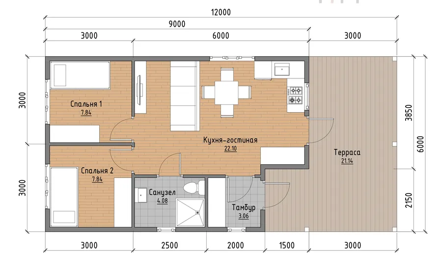 Дк-210 - План 1-го этажа с расстановкой мебели