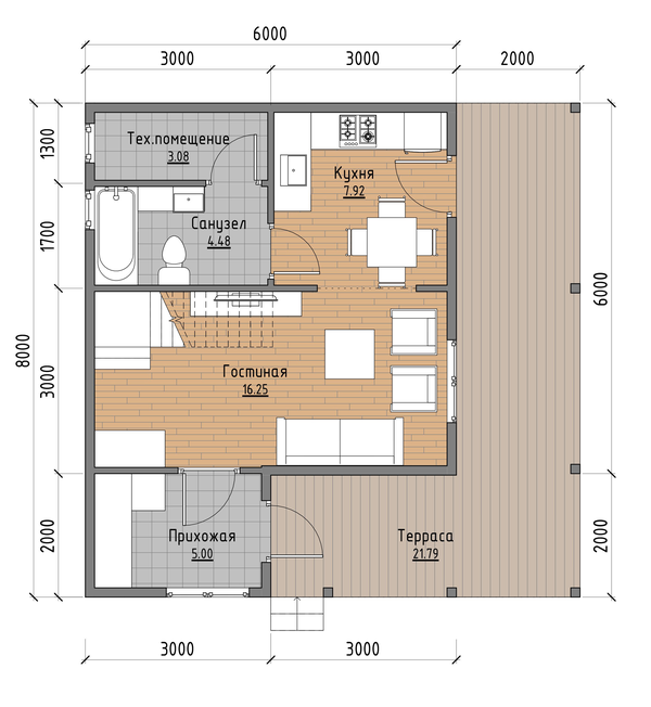 01-Новый ДК-184 - План 1-го этажа с расстановкой мебели